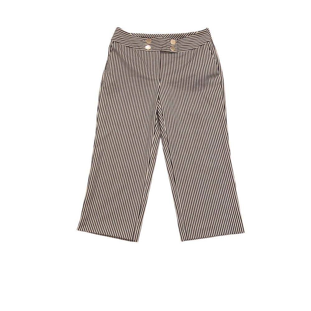 Chico's Black & White Vertical-Stripe Cropped Wide-Leg Pants